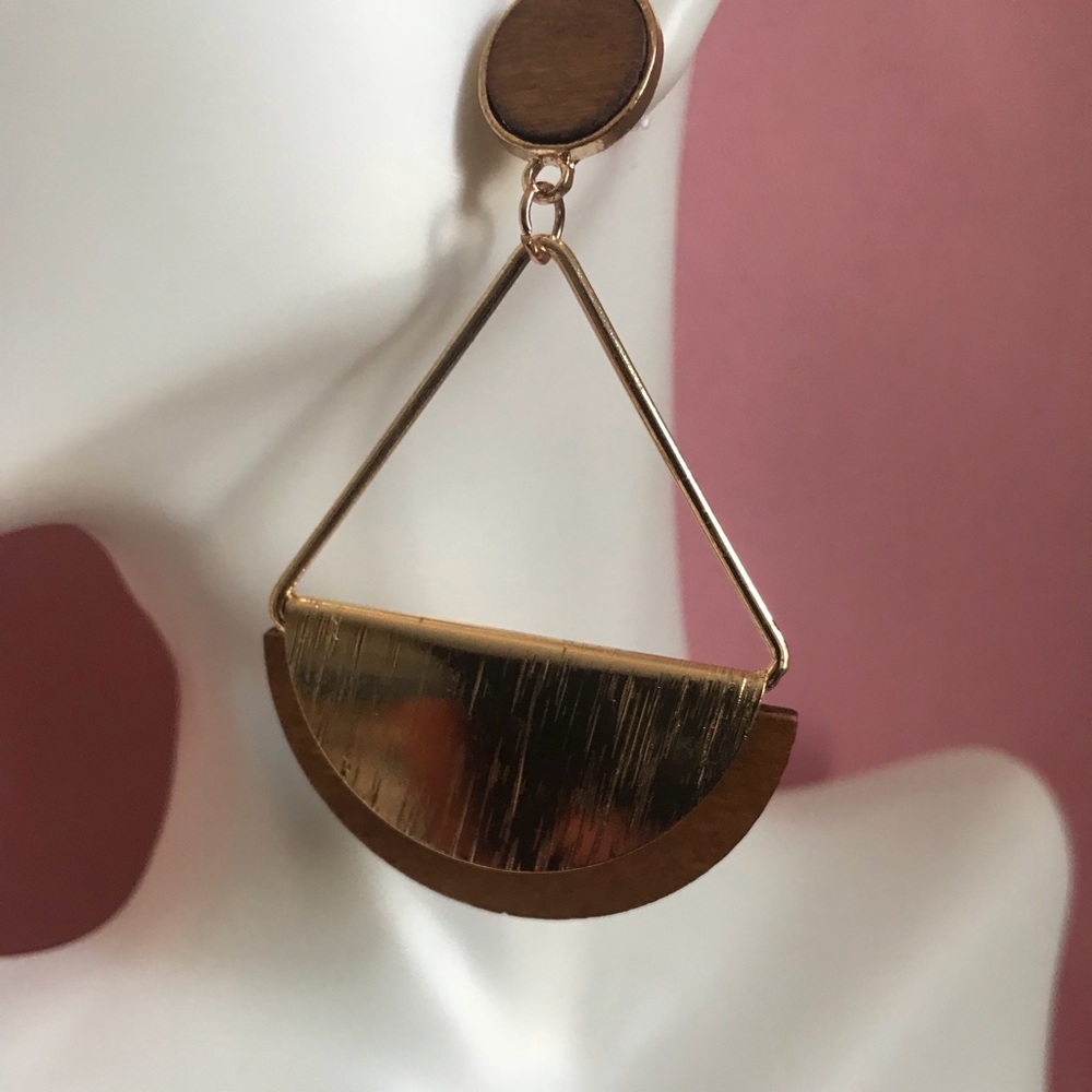 Gold Earrings with Wood Plating